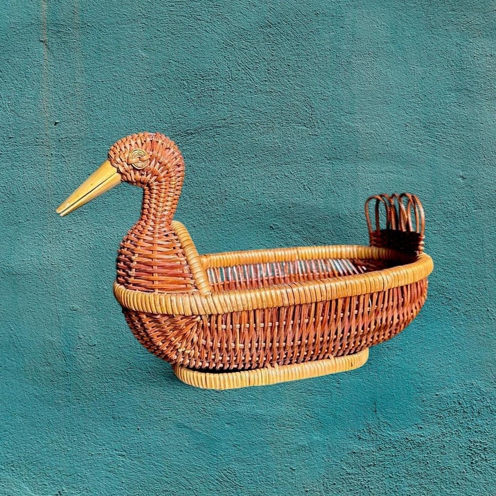 Vintage Wicker Rattan Duck Basket